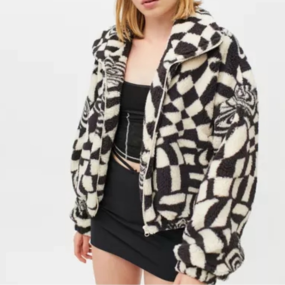 Urban Outfitters Black and Cream Teddy Jacket